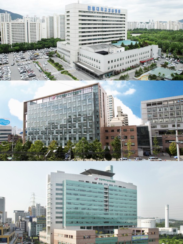 [사진] 위에서 순서대로 한림대성심병원, 한림대강남성심병원, 한림대동탄성심병원 전경