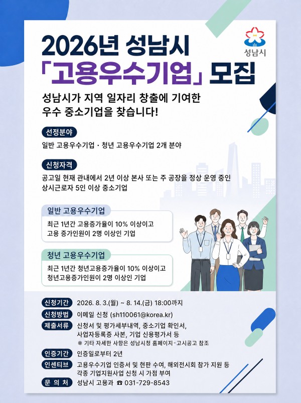 [사진] 2026년 성남시 고용우수기업 모집 홍보포스터