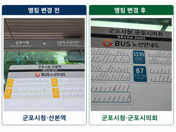 [사진] ‘군포시청․군포시의회’로 변경된 버스정류장 전경