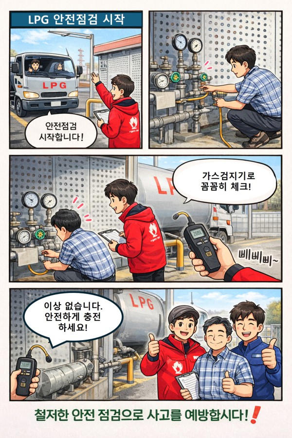 가스 안전점검 관련 4컷 만화(AI 이미지생성, 챗지피티)