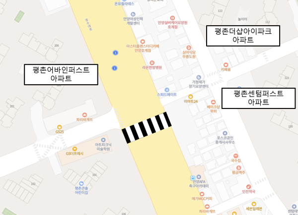 경수대로 횡단보도 설치 위치도